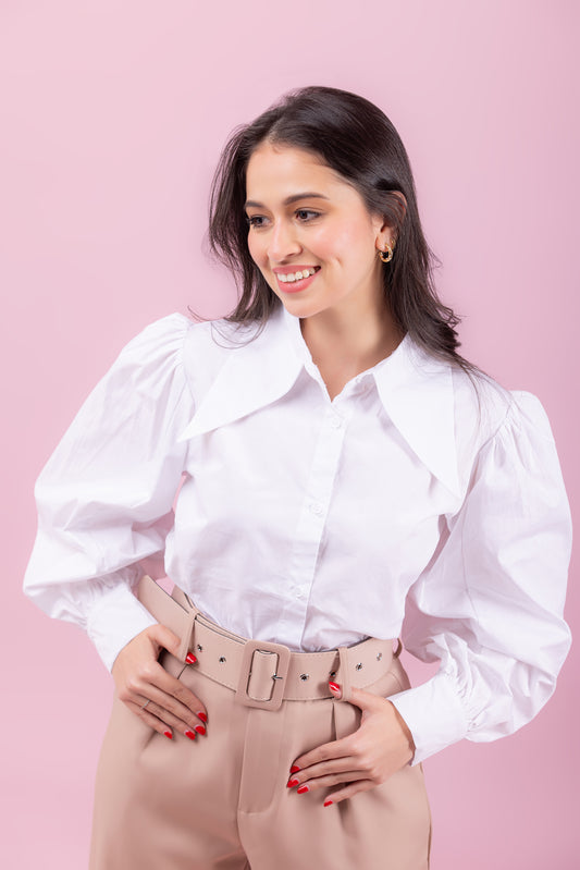 White Structured Collar Blouse