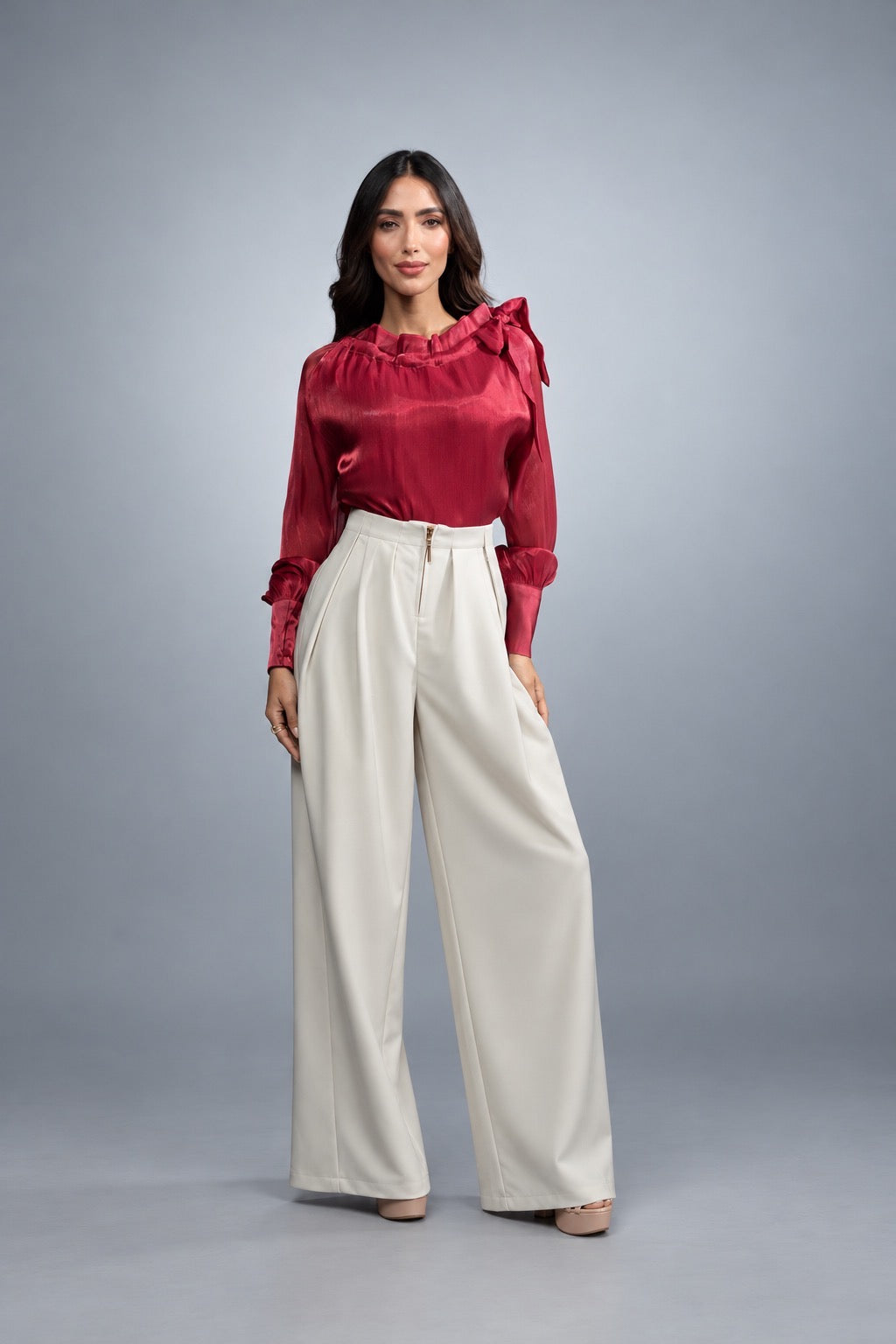 Serene Draped Wide-Leg Pants - Natural 1