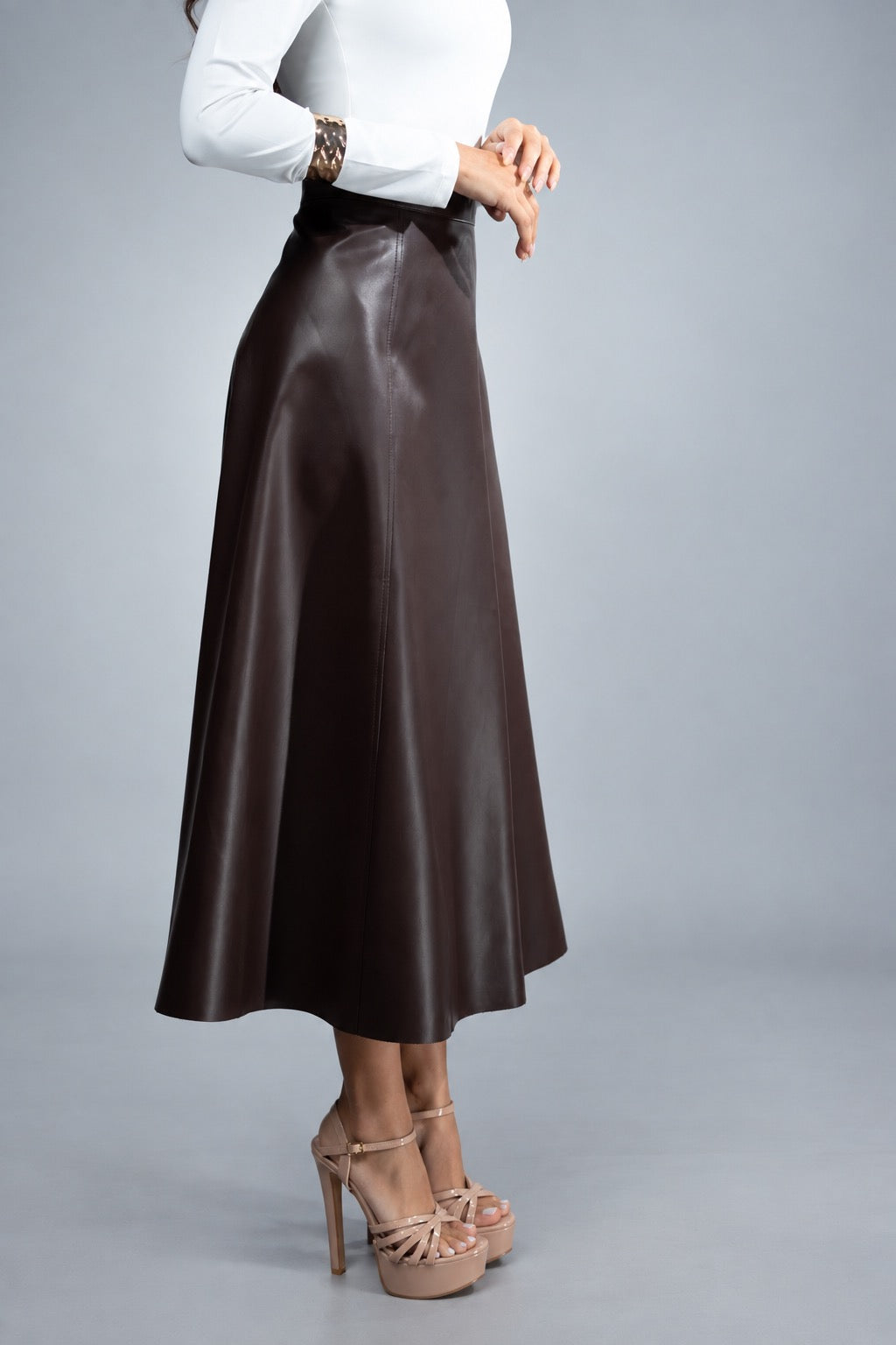 Strength Faux Leather Midi Skirt - Café 2