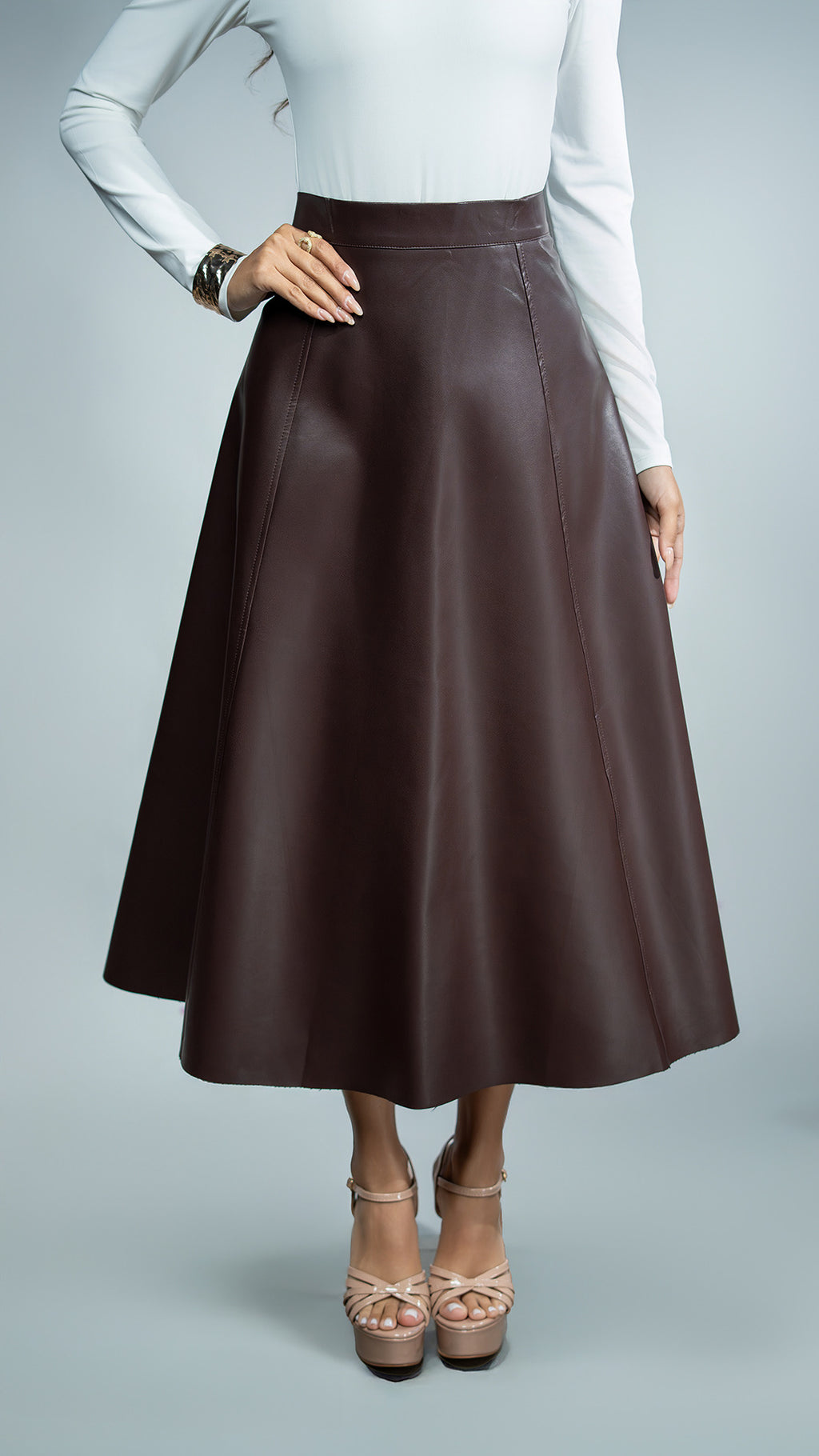 Strength Faux Leather Midi Skirt - Café 3