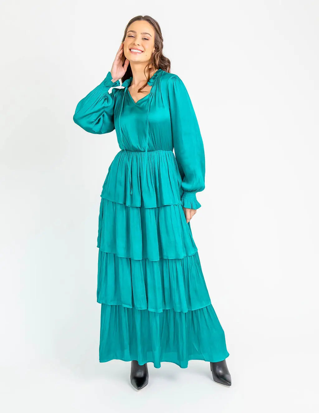 Tiered Maxi Dress M Ocean Green