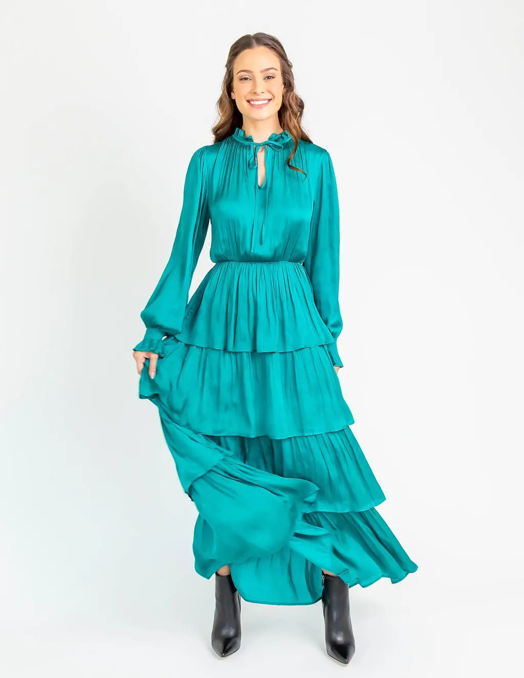 Tiered Maxi Dress L Ocean Green