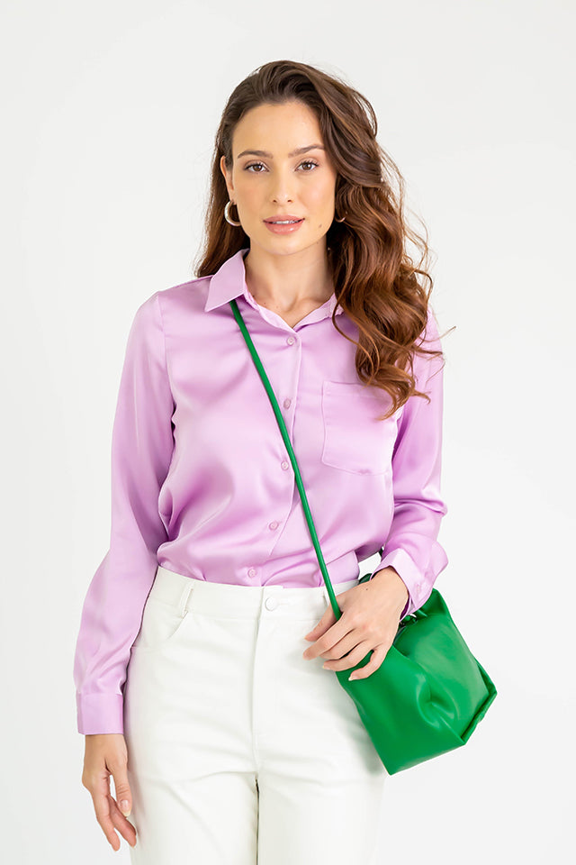 Satin Button Down Shirt XS Lavender