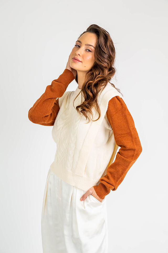 Colorblock Sweater M Cream/Camel