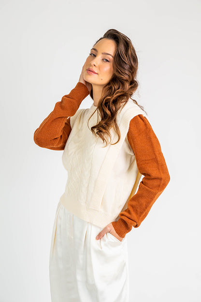 Colorblock Sweater M Cream/Camel