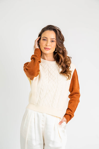 Colorblock Sweater S Cream/Camel