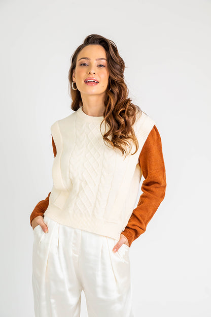 Colorblock Sweater S Cream/Camel