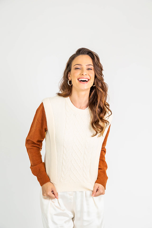 Colorblock Sweater M Cream/Camel