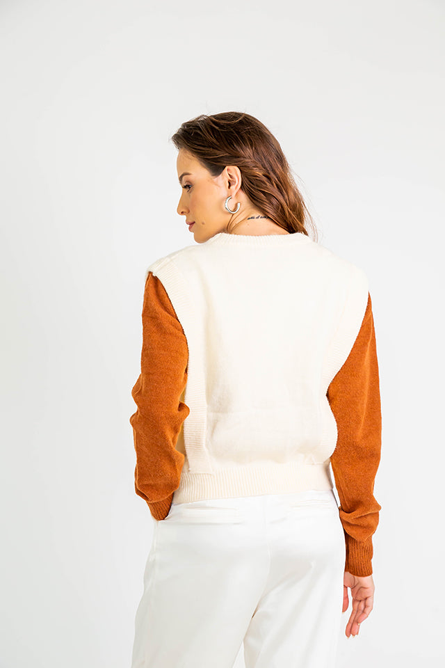 Colorblock Sweater S Cream/Camel