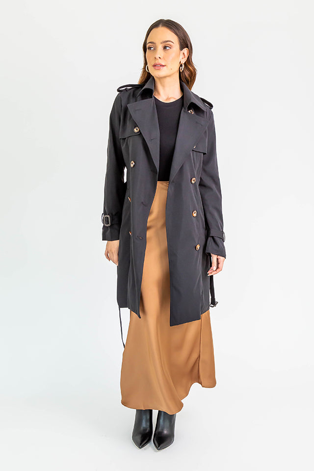 Mid Length Trench Coat L Black