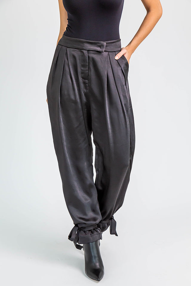 High Waist Ankle Tie Trousers