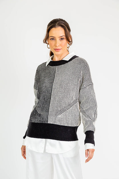 Multiway Striped Sweater M Black