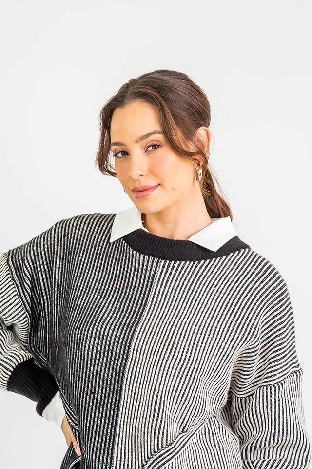 Multiway Striped Sweater M Black