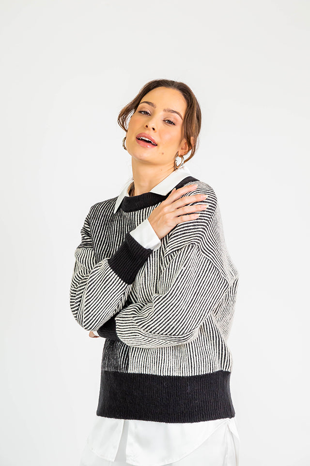 Multiway Striped Sweater M Black
