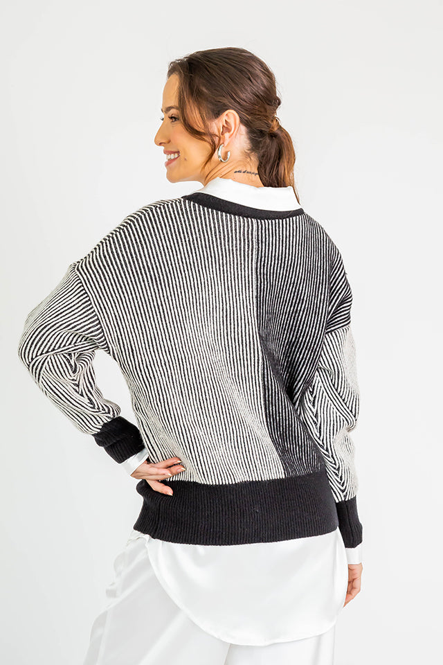 Multiway Striped Sweater L Black