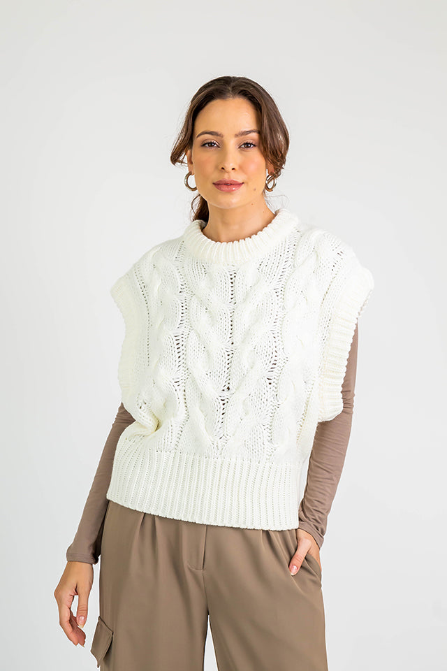Knit Crew Neck Vest M Ivory