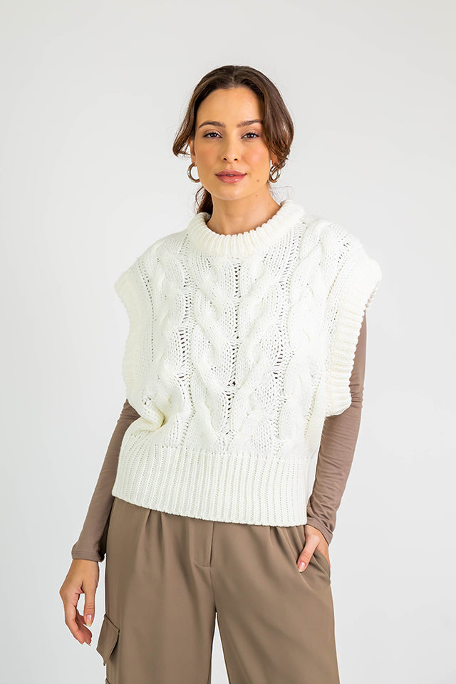 Knit Crew Neck Vest L Ivory