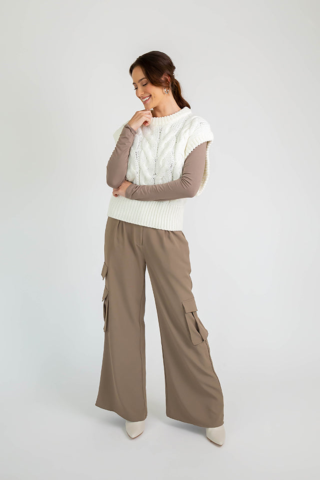 Knit Crew Neck Vest L Ivory