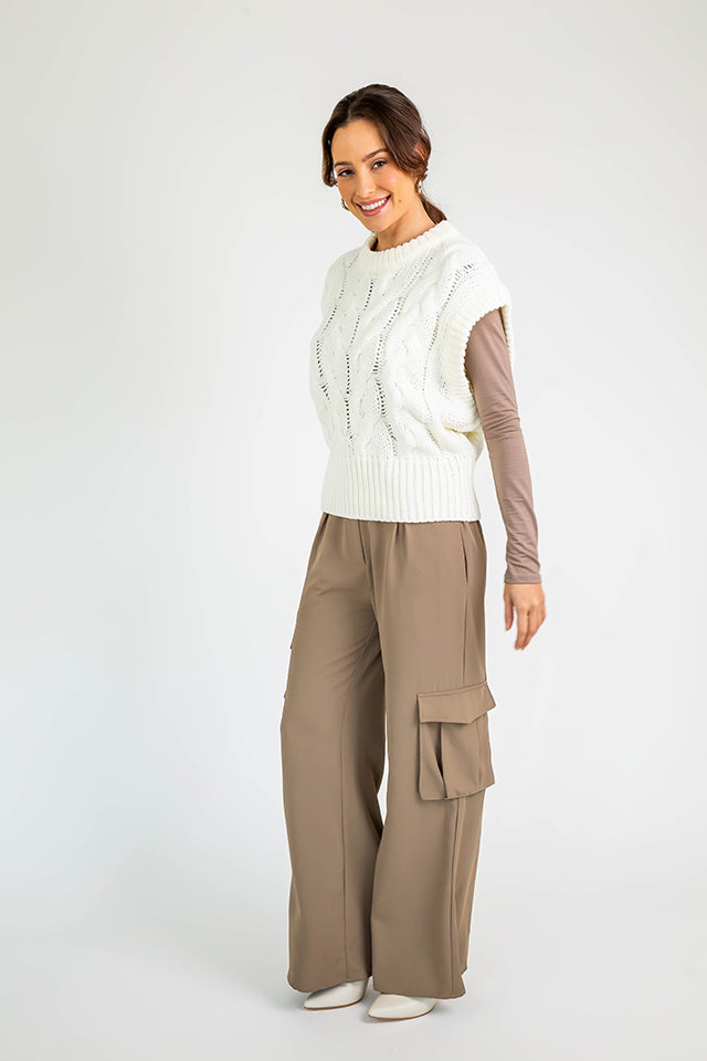 Knit Crew Neck Vest L Ivory