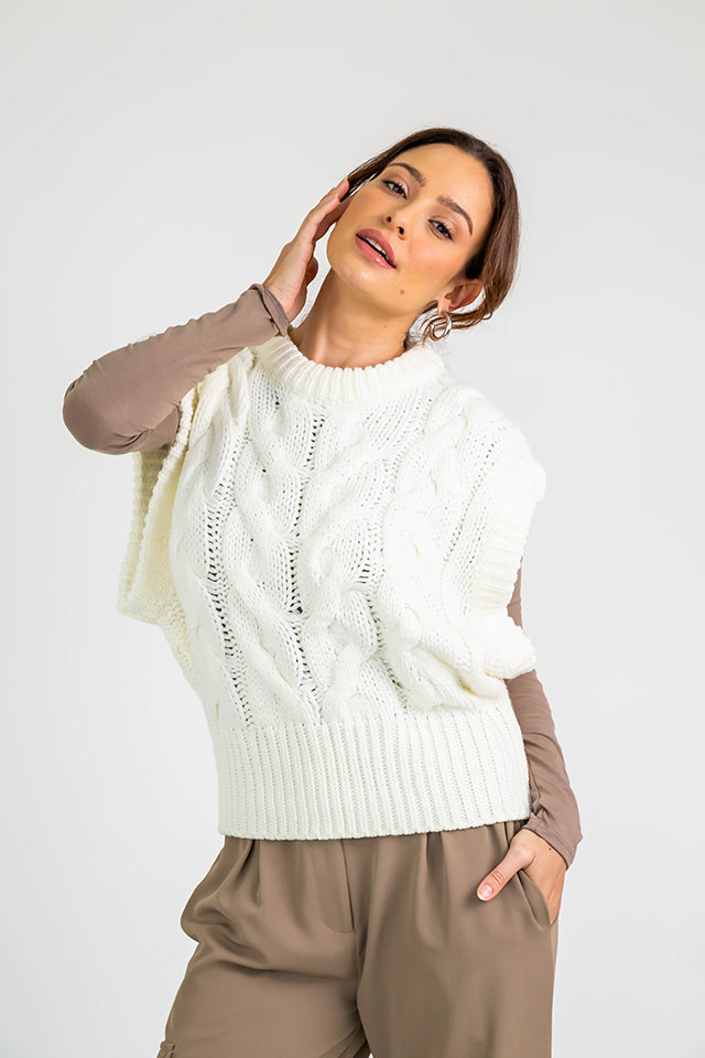 Knit Crew Neck Vest S Ivory