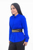 Satin Button Down Shirt Cobalt